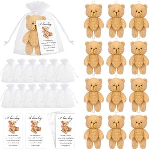 Zhanmai 12 Sets 4.7 Inch Mini Plush Smile Pocket Bears Gifts Bear Baby Shower Favors with Card Organza Bags for Christmas Funeral Memorial Halloween Birthday Party Favors