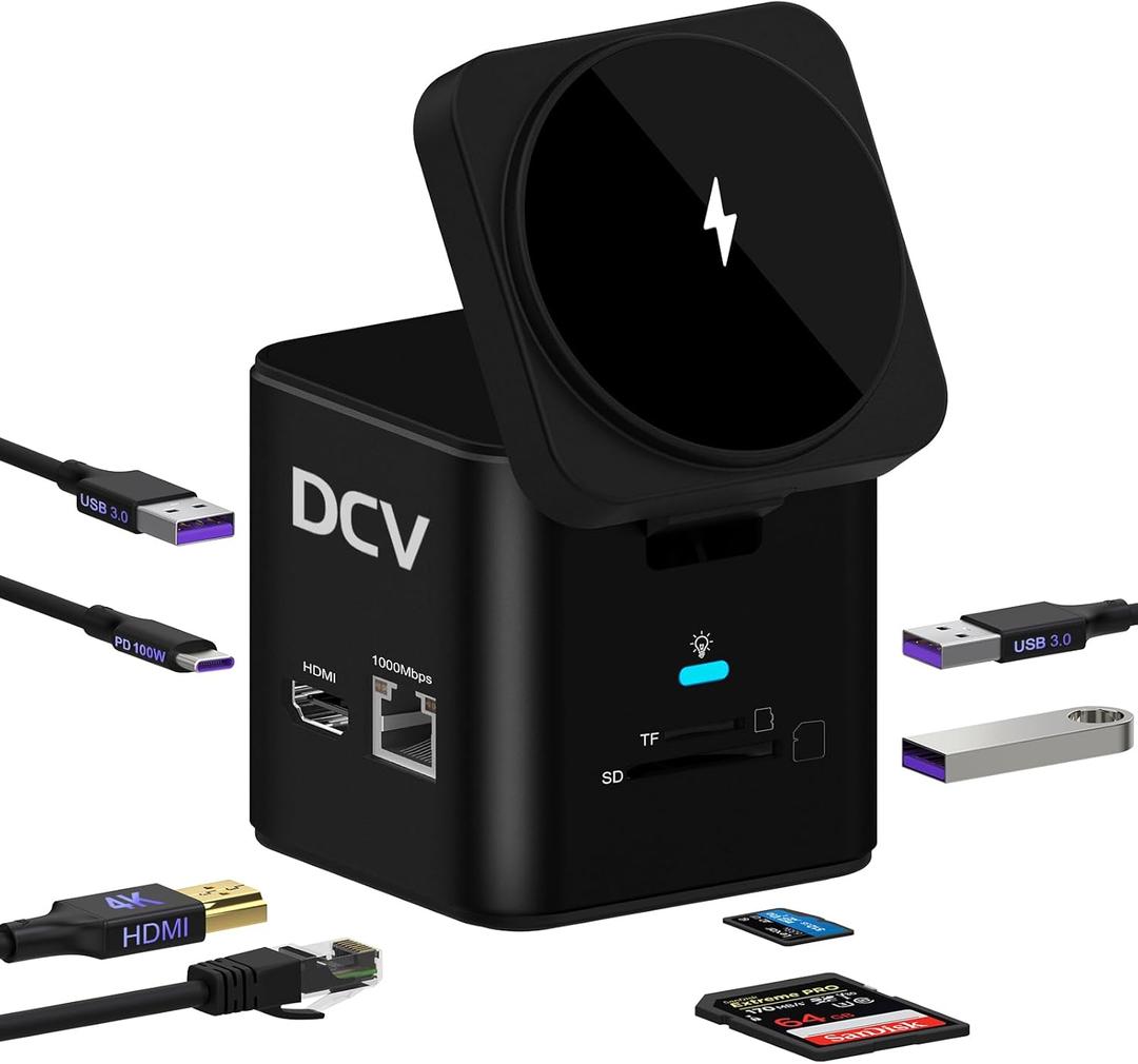 USB C Laptop Docking Station with MagSafe Charger Stand, 9 in 1 USB C Hub Multiport Adapter with 4K HDMI, 1Gbps Ethernet, 3 USB 3.0, SD/TF, Compatible with MacBook/Dell/HP/Lenovo/iPhone (Black)