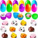 12 Pack Filled Easter Eggs with Animal Pull Back Car Toys - Surprise Toy Assortment for Easter Egg Hunts, Basket Stuffers & Party Favors | Easter Gifts for Kids Boys Girls