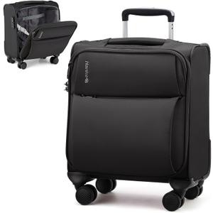 Hanke Underseat Carry On Luggage with Wheels, Spinner Small Suitcase, 16-Inch Rolling Under Seat Luggage, Softside Lightweight Carry On Bag for Airplane TSA Travel Personal Item, Black