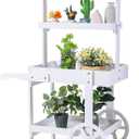 Hanaive Flower Cart Display Stand with Wheels for Bridal Shower Baby Shower Party Large Country Market Vintage Wooden 3 Tier Rolling Table Cart for Display Flower Candy Party Favors and Crafted Items, White