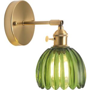 Wall Sconces, Vintage Wall Lighting Fixture with Switch 180 Degree Adjustable, Glass Modern Wall Lamp for Bedroom Bathroom Doorway Living Room (Tulips Green)