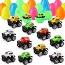 12 Pcs Easter Eggs Filled with Monster Truck Toys,Easter Basket Essentials Easter Trucks Cars for Kids Egg Hunt, Basket Stuffers Filler and Classroom Prize Supplies,