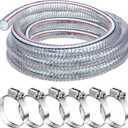 Frienda Heavy Duty Steel Wire Flexible Tubing with Fasteners PVC High Pressure Oil Drain Hose Tube Clear Wire Reinforced for Pond Marine Bilge Pump Garden Pool Vacuum Suction Hose(10 Ft, 1.5 Inch Id)