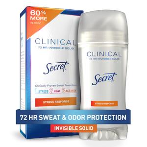 Secret Clinical Strength Antiperspirant Deodorant for Women, Stress Response, 3X Stress Protection, 72hr Sweat & Odor Protection, PH Balancing Minerals, Invisible Solid, 2.6 oz (2.6 Ounce (Pack of 1))