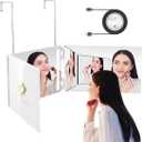 LED 3 Way Mirror to See Back of Head 360 Mirror for Women for Braiding Hair Telescoping Hooks Anti-Fog HD Glass Three Way for Self Hair Cutting Makeup Trifold (White With Led)