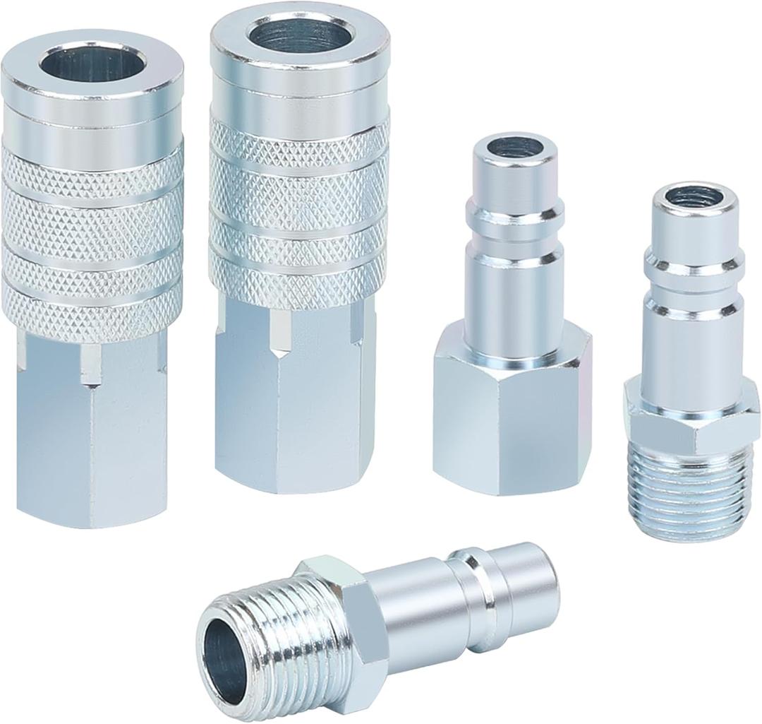 1/2 Air Hose Fittings Set, High Flow 2PCS I/M Industrial Type Coupler with 1/2 FNPT, 3PCS Plugs with 1/2 NPT, 5PCS Steel Air Compressor Accessories Quick Connect Fittings 300PSI
