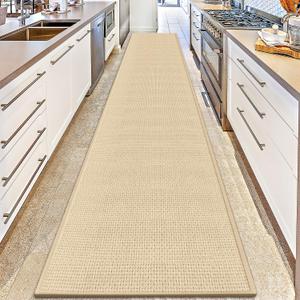 GOYLSER 16ft Jute Running Rugs for Hallway, Kitchen Rug Runner Non Slip Washable Hall Runner Rug, Beige Runner for Kitchen Floor Non Slip