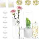 UDU 4 Set Glass Cylinder Vases for Centerpieces with 20000 Vase Filler 6 White Floating Candles 3 Pearl String, Centerpieces for Wedding Party Home Table Decoration