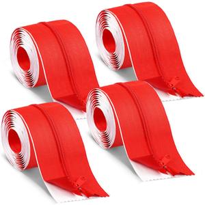 XunYee 2 Roll 7 ft x 3 Inches Red Containment Zipper for Dust Barriers with Double Side Self Adhesive Instant Door Zipper for Greenhouse Dust Barriers Tent