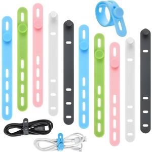4 x Silicone Cable Ties, Cord Organizer Ties, Cord Ties Reusable, Cord Wrap Cable Organizer 5Inch Cable Management 10 Pcs (5 Color) Cbfoeyk