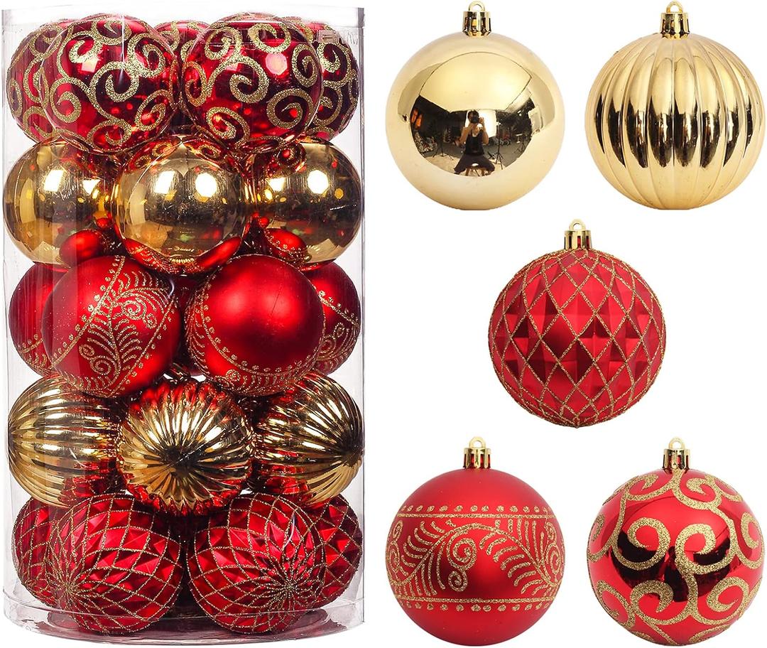 20 pcs Christmas Tree Balls, 3.16" Shatterproof Christmas Ornament Decorations for Christmas Tree Hanging Decorative Red Gold Bauble Set for Home Party Wedding Decor