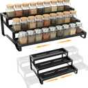 3-Tier Spice Rack Organizer, 13"-21.5" Expandable Spice Organization Shelf, Metal Seasoning Organizer for Kitchen Countertop or Pantry, Slip-Resistant Design for Jars and Bottles, Black