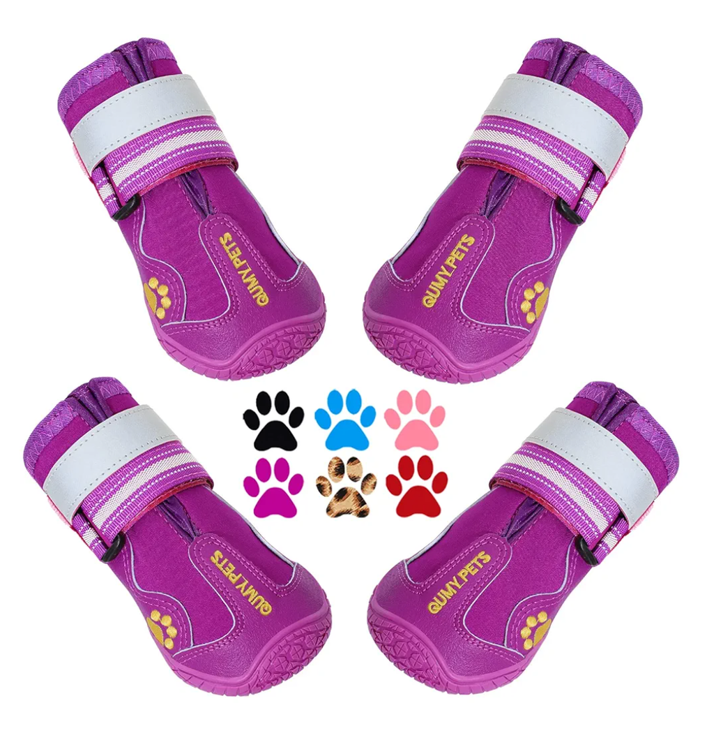 QUMY Dog Shoes for Large Dogs, Medium Dog Boots & Paw Protectors for Winter Snowy Day, Summer Hot Pavement, Water-Resistant in Rainy Weather, Outdoor Walking, Indoor Hardfloors Skid-Resistant Sole