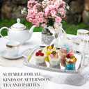 6 Pcs Silver Serving Tray Elegant Floral Metal Plate Silver Platter for Buffet Wedding Party Jewelry Decorative (Oblong with Handle)