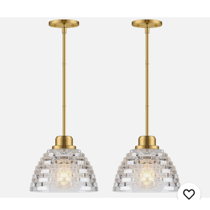 Fivemengo 2 Pack Glass Pendant Lights Kitchen Island 8.7 Inches Modern Gold Glass Pendant Light Fixtures Brass Hanging Lighting for Kitchen Over Sink Dining Room Bedroom E26