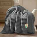 Bedsure ComfyFleece Waterproof Dog Blankets for Large Dogs - Soft Pet Cat Blanket Corduroy Fleece for Couch Bed Protector Washable, Cozy Calming Reversible Furniture Protection,50"x60", Warm Grey