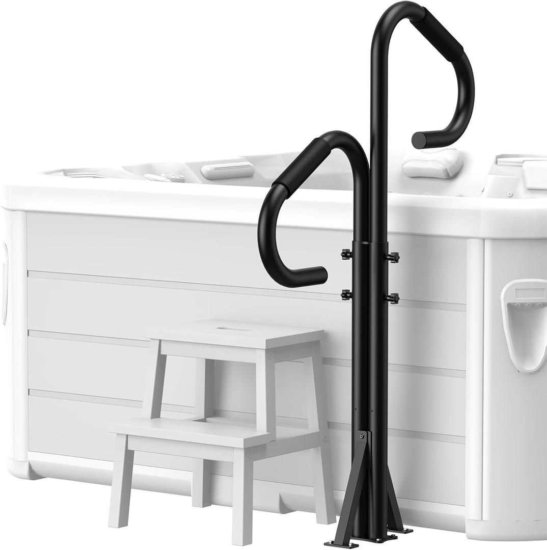 Two-Way Hot Tub Handrail, 44"-57.3" Adjustable Height SPA Hand Rail w/360 Swivel Option, Hot Tub Railing to Get in and Out, 600LBS SPA Side Handrail Ground-Mount for Indoor&Outdoor