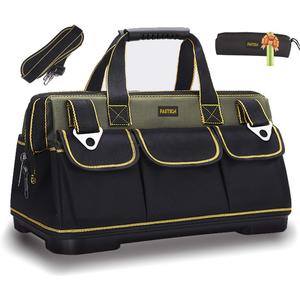 FASTECH 20-inch Wide Mouth Tool Bag with Water Proof Molded BaseWide Mouth Tool Tote Bag,Waterproof Tool Organizer Bag for Men with Adjustable Shoulder Strap (20 inch)