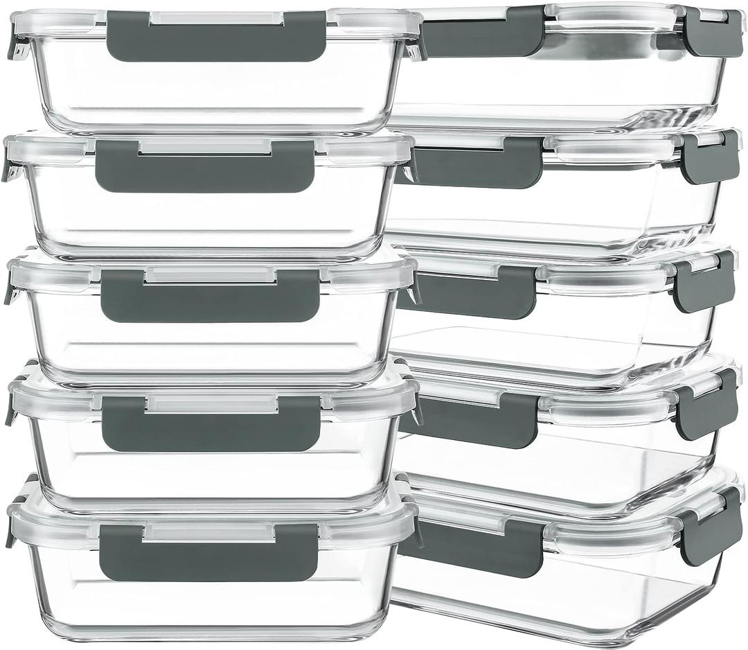 KOMUEE 10 Packs 30oz Glass Meal Prep Containers 2 Compartments,Glass Food Storage Containers with Lids,Airtight Lunch Bento Boxes,Microwave,Oven,Freezer and Dishwasher Safe