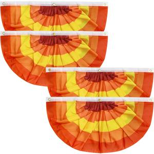 4 Pcs Thanksgiving Fall Pleated Fan Flag Bunting for Outside Garden with 3 Grommets Half Fan Banner Bunting Flags for Halloween Indoor Outdoor House Holiday Yard Decorations Party Props(3 x 1.5FT)