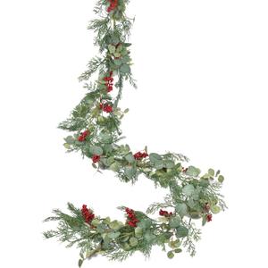 Lvydec Christmas 6Ft Pine Christmas Garland, Realistic Artificial Faux Greenery Garland with Berry and Eucalyptus Leaves Cypress Garland for Mantle Holiday Fireplace Winter Decor