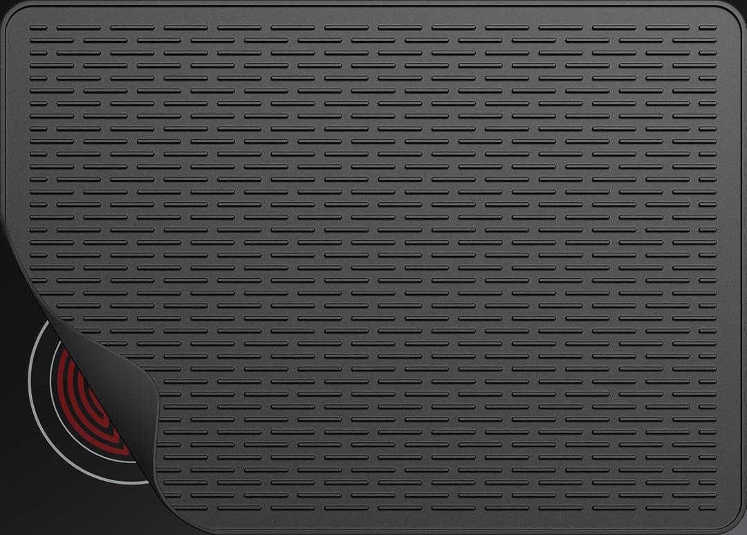 Stove Top Cover for Electric Stove, Dish Drying Mat for Kitchen, Glass Cooktop Protector, Heat Resistant Waterproof Foldable Anti-Slip Silicone Mat (Black, 30''L x 21''W)