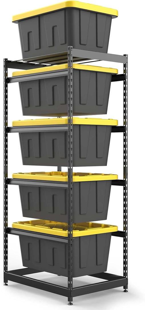 27 Gallon Tote Storage Rack, Heavy-Duty Storage Bin Rack Organizer, 5-Tier Standing Storage Bin Shelves, 250 lb Capacity, Maximize Space for Garage, Warehouse, Utility, 1 Pack Pro(Totes Not Included)