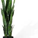 KOL 3ft Artificial Snake Plant, Fake Sansevieria Potted Plants, 32 Thick Lifelike Faux Leaves, Indoor Home Office Decor, Mother-in-Law Tongue Houseplant, 35in, Green (1-Pack)
