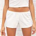 Cute Pajama Shorts for Women Y2K Sexy Low Rise Lounge Floral Shorts Comfy Striped Button Boxers Pj Bottoms Sleepwear (A Solid Ivory, S) (White, S)
