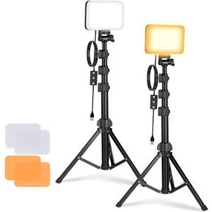 NEEWER Basics 2 Pack LED Video Light Panel Lighting Kit, Bi Color Dimmable Portable Studio Lights with Stands & Filters, 3200K-5600K 750lux CRI95 for Video Recording Live Streaming Photography, BP66