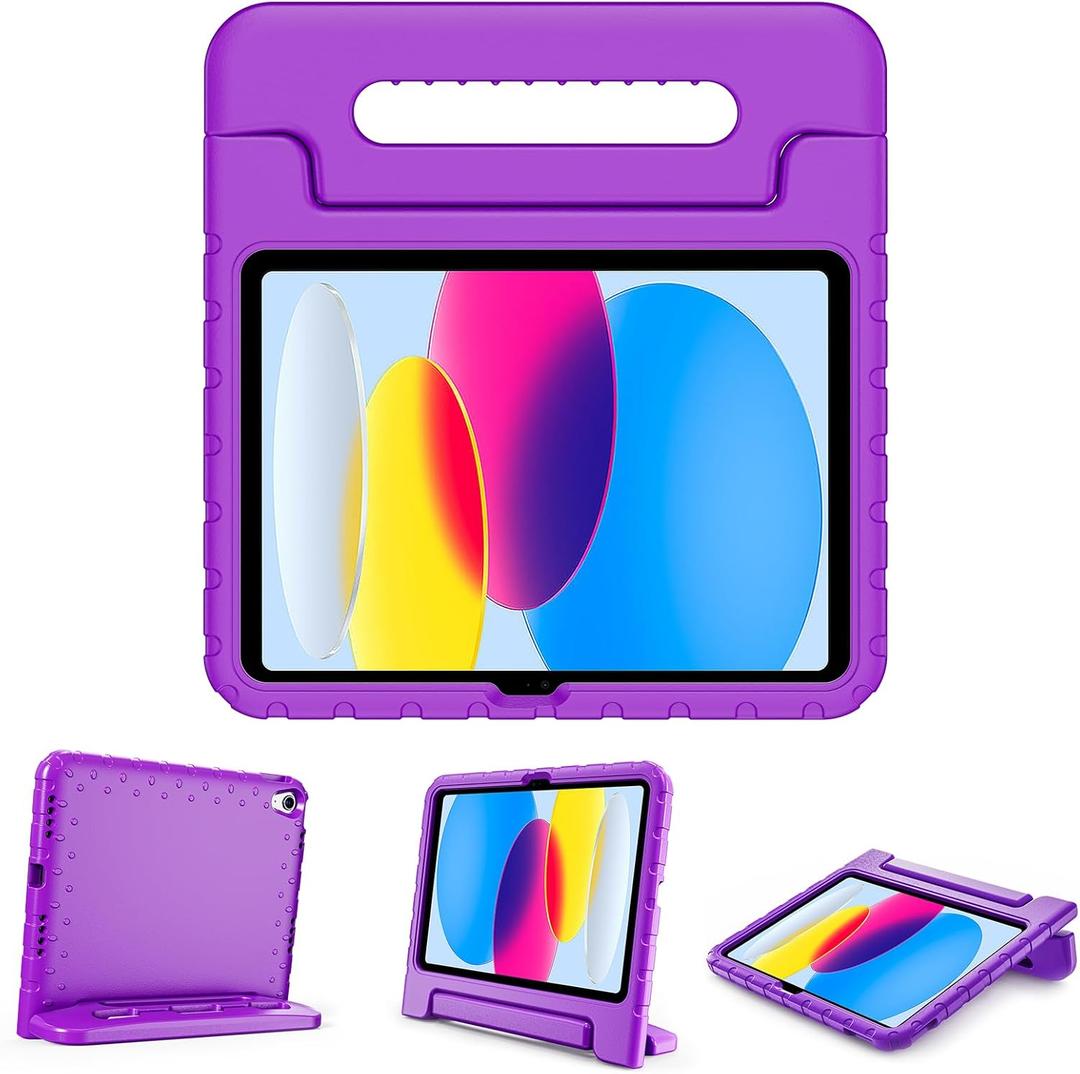 ProCase Kids Case for iPad A16 11th Generation 2025/iPad 10th Generation 2022 with Pencil Holder, iPad 11/10 Case Shockproof Lightweight Cover with Stand Convertible Handle for Children -Purple
