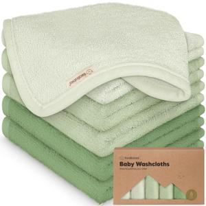 6-Pack Baby Washcloths  Soft Absorbent Viscose from Bamboo Washcloths for Face, Body, Baby Towels for Newborn, Kids, Toddlers, Infant, Gentle on Sensitive Skin, 10x10 Reusable Face Towels(Verde)