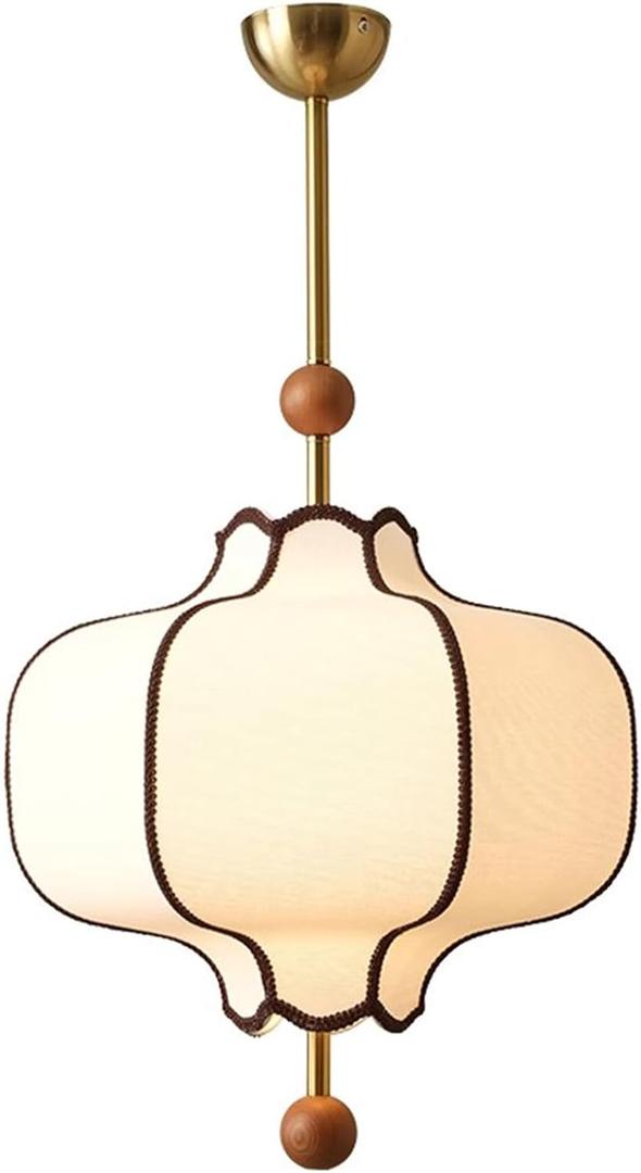 Modern Fabric Pendant Light, Hang Pendant Lights with Fabric Shade, Wooden Grain Finish, Adjustable Length Hanging Lamp Chandelier for Dining Room, Kitchen Island Light Fixture for Bedroom (Small)