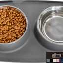 GORILLA GRIP Feeding Mat Set, Patent Pending 100% Waterproof BPA Free Silicone, Stainless Steel Cat and Dog Bowls, Slip Resistant, High Edges Catch Water Food, US Designed Pet Accessories, 2 Cup Gray