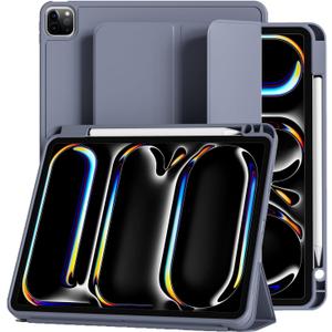 GKABXY Case for iPad Pro 11 inch (M5/M4) 2025/2024 with Pencil Holder,Tri-Fold Stand Cover, Protective Soft TPU Back&Shockproof Air Corner,Supports Apple Pencil Pro, Auto Wake/Sleep (Purple Gray)