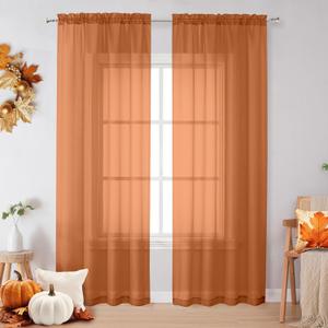 OVZME Orange Sheer Curtains 72 Inches Long 2 Panels - Soft Light Filtering Window Sheer Panels for Living Room/Bedroom, Top Dual Rod Pocket, 1 Pair, Each 42Wx72L Inches