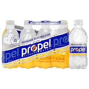 Propel Electrolyte Enhanced Water Sports Drink, Tropical Punch Flavor, Zero Calorie & Zero Sugar Hydration with Electrolytes and Vitamins C & E, 12 fl oz Water Bottles (8 Pack) (EXP 08/17/26)