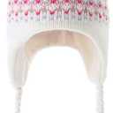 Moon Kitty Girls Knit Hats Winter Fleece Lining Skiing Winter Caps with Warm Ear Flap (6-10 Years, Beige)