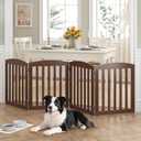 SPIRICH 96" Extra Wide 28" Tall Dog Gate Indoor, Dog Gates for Doorways, Stairs, The House, Wooden Freestanding Foldable Pet Gate, Step Over Puppy Gate, 4 Panels, Brown