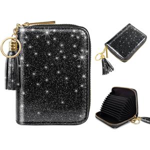 Women's Small Credit Card Wallet RFID Glitter Cute Credit Card Holder Wallets for Women