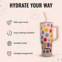 40 oz Leak-Proof Stainless Steel Insulated Tumbler with Smiley Face - Dual Drinking Lid & Portable Handle for Hot or Cold Drinks