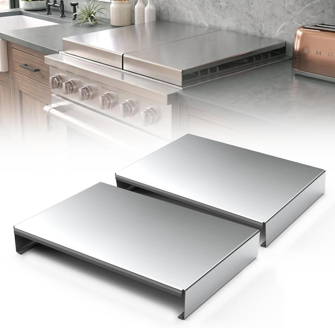 Stainless Steel Gas Stove Top Cover, Multi-functional Noodle Board, Cooktop Cover for Expanding Kitchen Space, Robust and Durable, 15"x 22"x3.2" (2, Silver), 21.6"L x 2.6"W