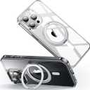 andobil for iPhone 15 Pro Case [360 Ring Stand] [Compatible with Magsafe] Military Drop Protection Non-Yellowing Magnetic 15 Pro Slim Thin Phone Case for Men Women - Ultra Clear, 6.1 inches