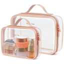 PACKISM Clear Makeup Bag Combo Pack, 1 TSA Approved Medium & Large for Checked Luggage, Clear Toiletry Bag with Handle, Water-resistant Travel Essentials Organizer, Rose Pink