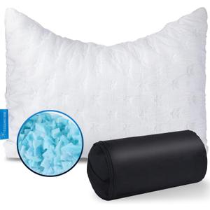 KUCEY Cooling Side Sleeper Pillow for Neck and Shoulder Pain, Luxury Shredded Memory Foam Curved Bed Pillows for Sleeping Set of 1- Adjustable Travel Pillow Size- Washable Cover Crescent White