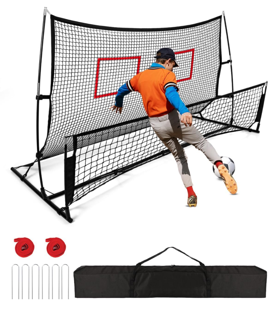 Soccer Rebounder 2In1, Large(7.2’x4’)&Small(7.2’x4’) Dual-Sided Soccer Rebound Net With 2Pcs Adjusted Freely Target, 6Pcs Metal Stakes&Carry Bag, Suitable for All Ages Team or Solo Soccer Training