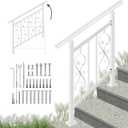 3 Step Handrails for Outdoor Steps, Adjustable,White Wrought Iron