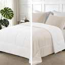Exclusivo Mezcla Lightweight Reversible Queen Size Comforter Set, Down Alternative Comforter with 2 Pillow Sham, Queen Size Bedding Set for All Seasons, Brich Beige/White