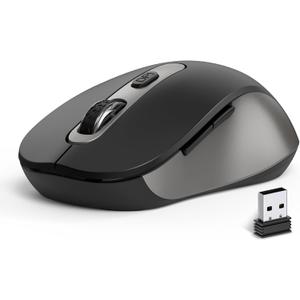 Wireless Mouse for Laptop, PC, Chromebook, Mac, MacBook, Silent Wireless Mouse with USB Nano Receiver, Side Button, 2400 DPI, Anti Slip Roller, 6 Button Ergonomics Cordless Computer Mice - Black Gray (AT258-Grey & Black)